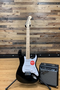 Squier Sonic Stratocaster Pack Black w/ Frontman 10G Amp and Accessories